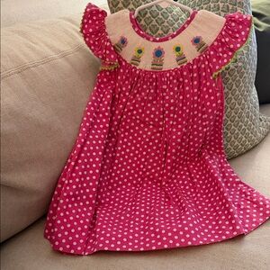 Pink Polka Dot Dress with Embroidered Details